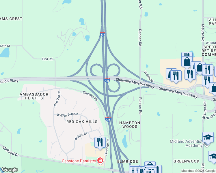 map of restaurants, bars, coffee shops, grocery stores, and more near in Shawnee