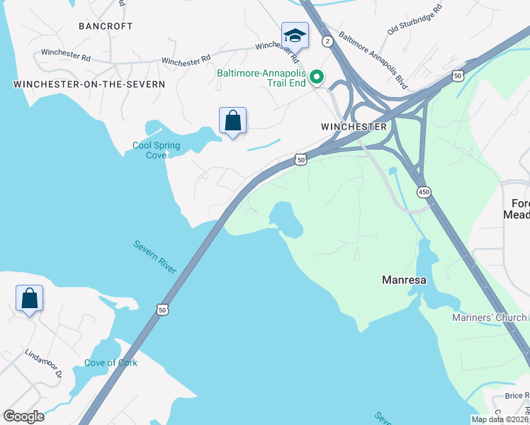 map of restaurants, bars, coffee shops, grocery stores, and more near 125 South Winchester Road in Annapolis