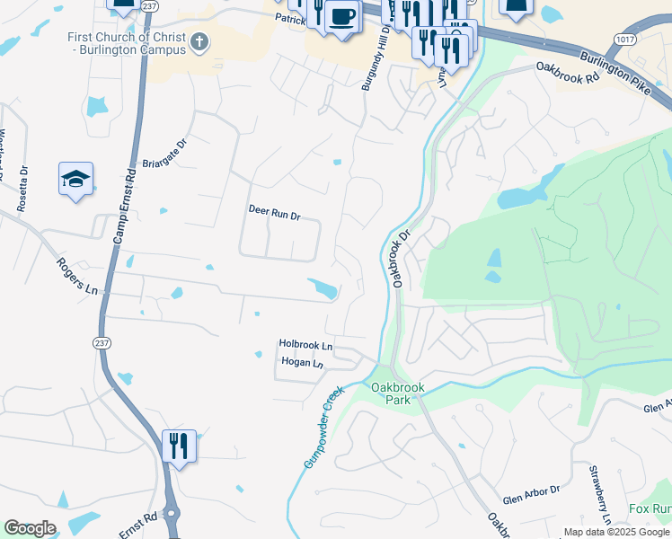 map of restaurants, bars, coffee shops, grocery stores, and more near 2579 Paragon Mill Drive in Burlington