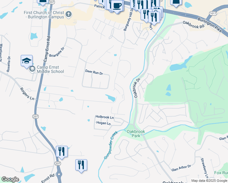 map of restaurants, bars, coffee shops, grocery stores, and more near 2579 Paragon Mill Drive in Burlington