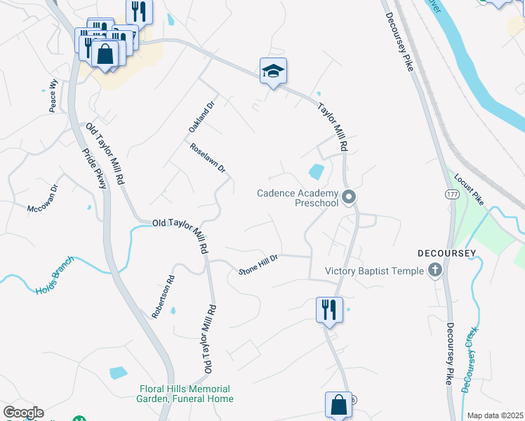 map of restaurants, bars, coffee shops, grocery stores, and more near 719 Sage Hill Drive in Taylor Mill