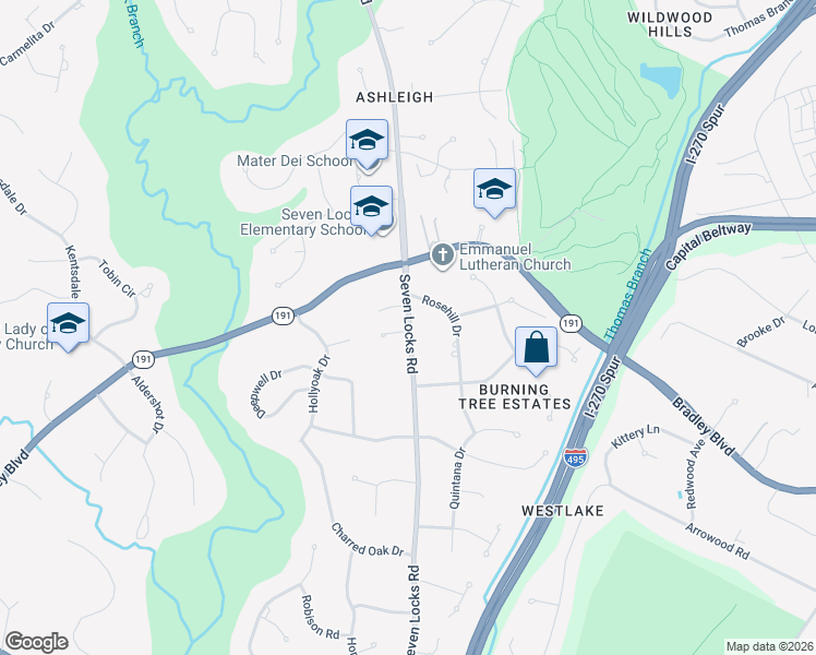 map of restaurants, bars, coffee shops, grocery stores, and more near in Potomac