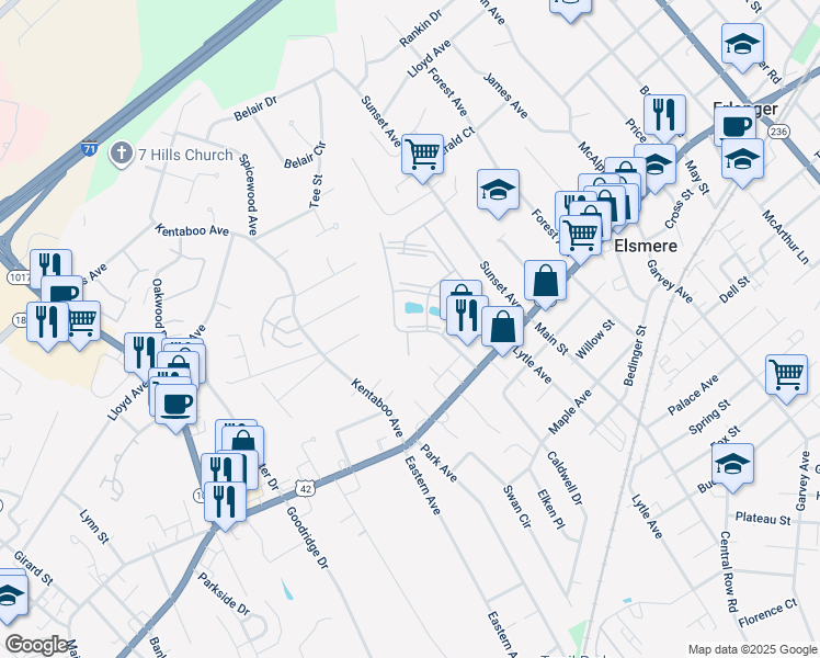 map of restaurants, bars, coffee shops, grocery stores, and more near 120 Buckhorn Court in Erlanger