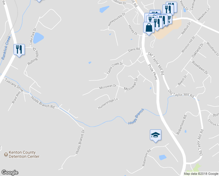 map of restaurants, bars, coffee shops, grocery stores, and more near 3229 Mccowan Drive in Taylor Mill