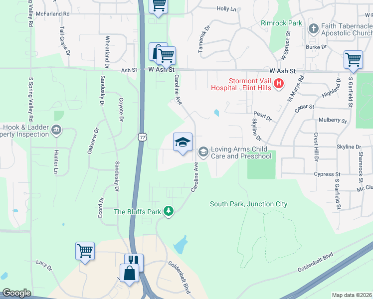 map of restaurants, bars, coffee shops, grocery stores, and more near 1625 St Marys Rd in Junction City