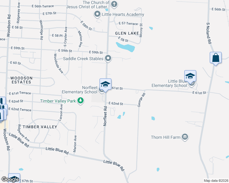 map of restaurants, bars, coffee shops, grocery stores, and more near 12901 East 61st Street in Kansas City