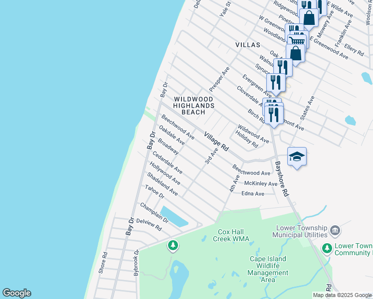 map of restaurants, bars, coffee shops, grocery stores, and more near 300 Oakdale Avenue in Villas