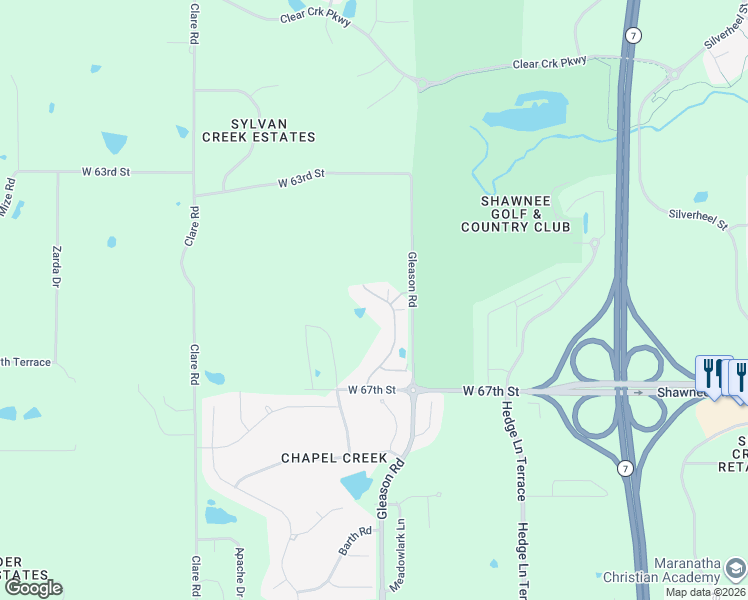 map of restaurants, bars, coffee shops, grocery stores, and more near 6473 Barth Road in Shawnee