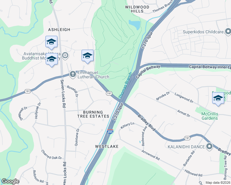 map of restaurants, bars, coffee shops, grocery stores, and more near 7515 Bradley Boulevard in Bethesda