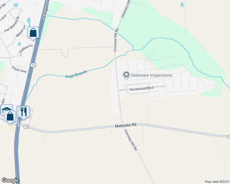map of restaurants, bars, coffee shops, grocery stores, and more near 23 Rockwood Boulevard in Felton