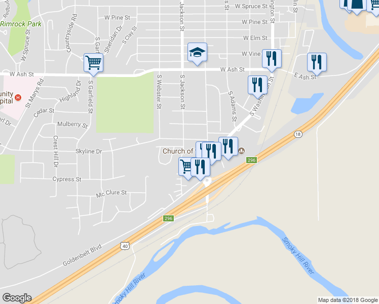 map of restaurants, bars, coffee shops, grocery stores, and more near 430 Jackson Circle in Junction City