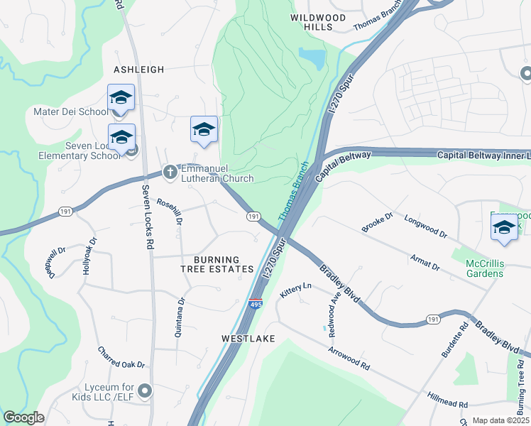 map of restaurants, bars, coffee shops, grocery stores, and more near 7519 Bradley Boulevard in Bethesda
