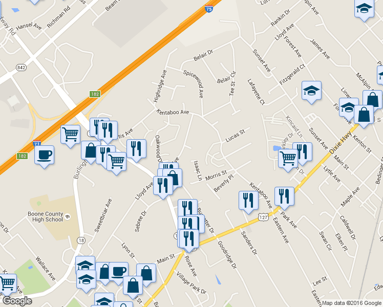 map of restaurants, bars, coffee shops, grocery stores, and more near 229 Maranatha Court in Florence