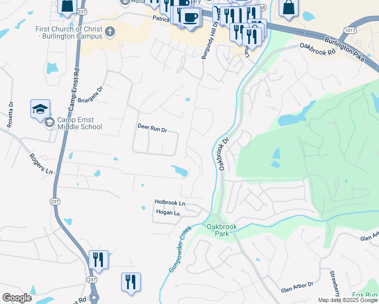 map of restaurants, bars, coffee shops, grocery stores, and more near 2579 Paragon Mill Drive in Burlington