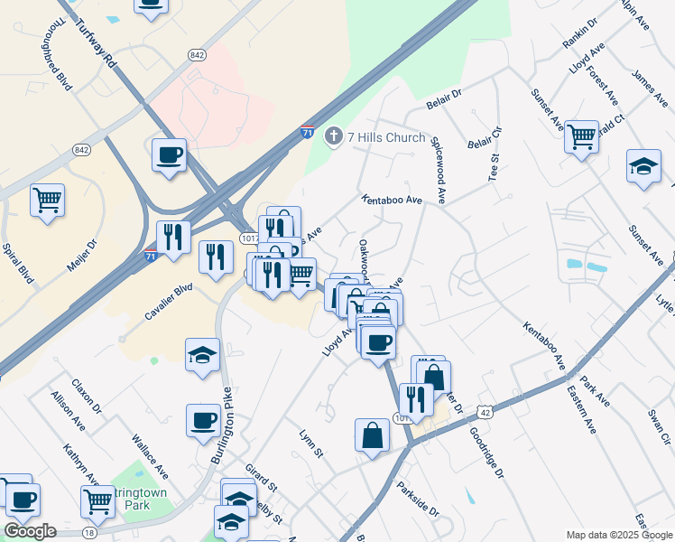 map of restaurants, bars, coffee shops, grocery stores, and more near 6770 Curtis Way in Florence