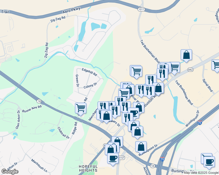 map of restaurants, bars, coffee shops, grocery stores, and more near 1055 Vandercar Drive in Florence