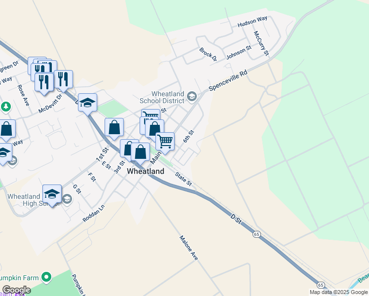 map of restaurants, bars, coffee shops, grocery stores, and more near 602 C Street in Marysville