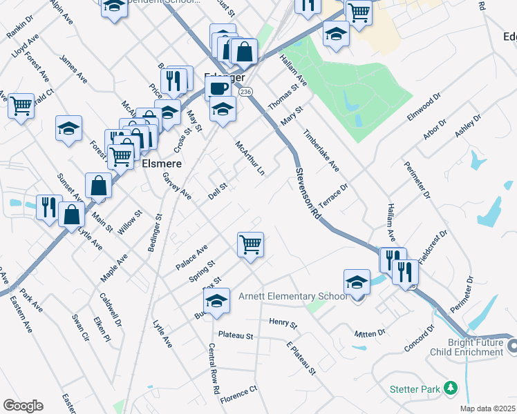 map of restaurants, bars, coffee shops, grocery stores, and more near 3529 Susan Lewis Drive in Erlanger