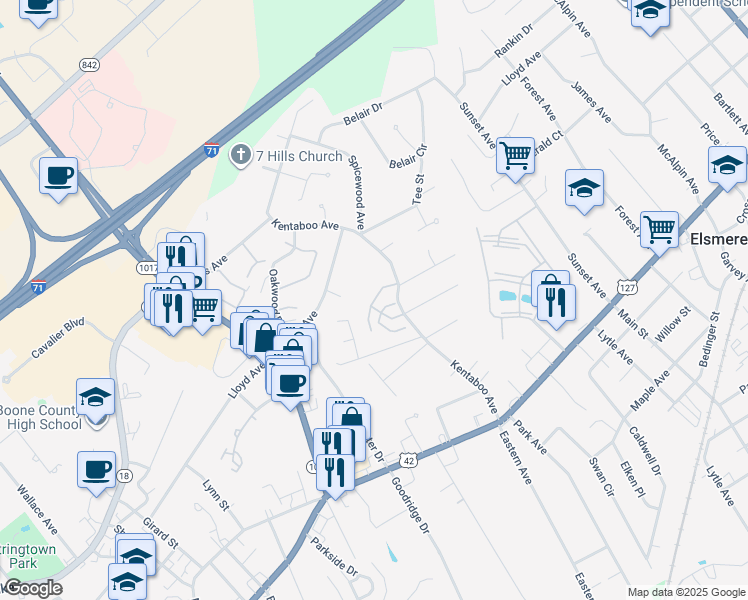 map of restaurants, bars, coffee shops, grocery stores, and more near 6045 Montrose Avenue in Florence