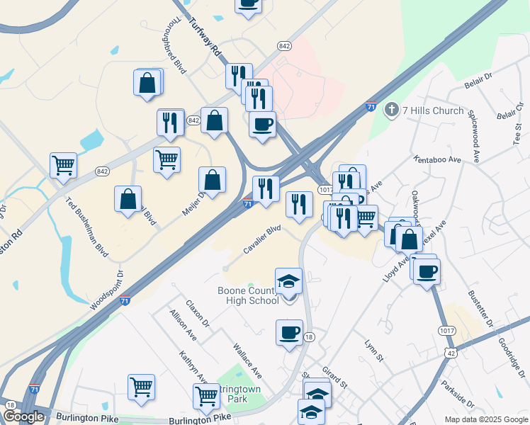 map of restaurants, bars, coffee shops, grocery stores, and more near 40 Cavalier Boulevard in Florence