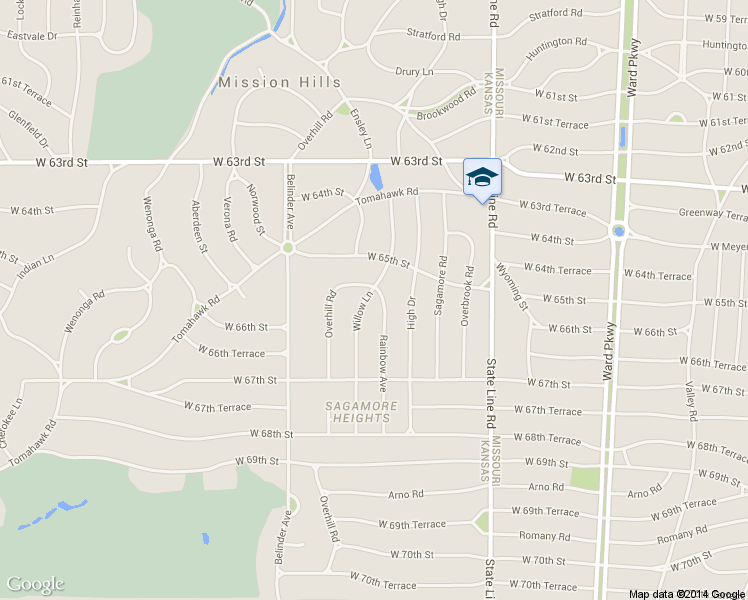 map of restaurants, bars, coffee shops, grocery stores, and more near 6510 Rainbow Ave in Mission Hills