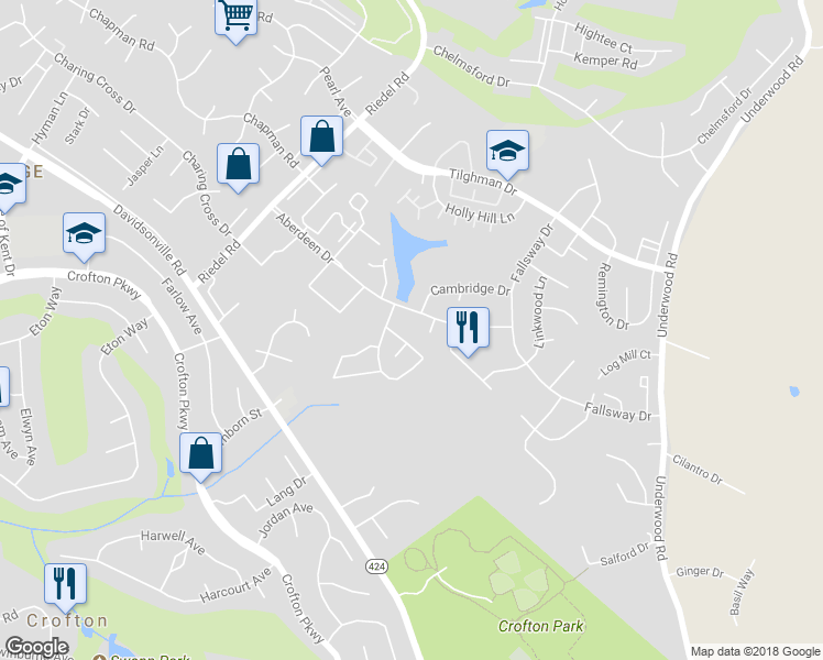 map of restaurants, bars, coffee shops, grocery stores, and more near 1710 Brian Ct in Crofton