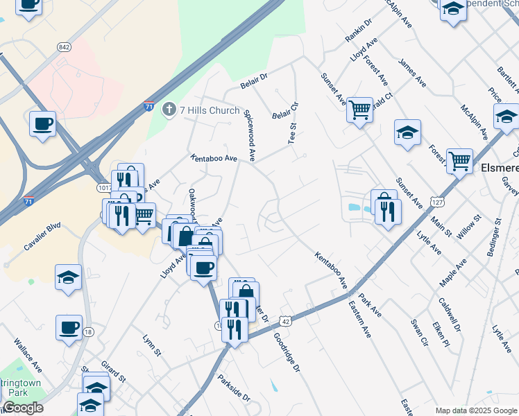 map of restaurants, bars, coffee shops, grocery stores, and more near 6045 Montrose Avenue in Florence