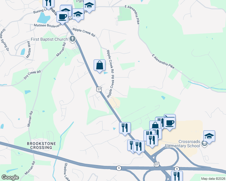 map of restaurants, bars, coffee shops, grocery stores, and more near 6159 Ripple Creek Road in Cold Spring