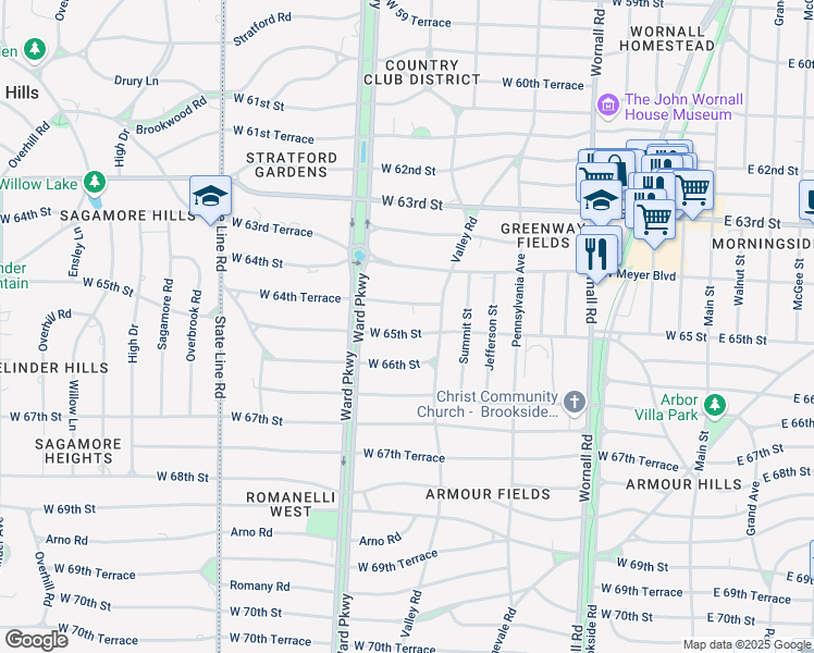 map of restaurants, bars, coffee shops, grocery stores, and more near 830 West 65th Street in Kansas City