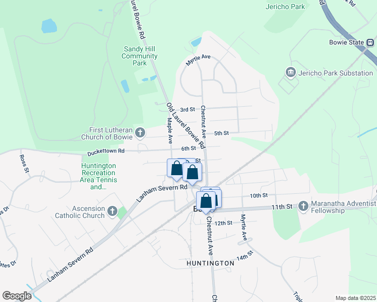 map of restaurants, bars, coffee shops, grocery stores, and more near 13019 6th Street in Bowie