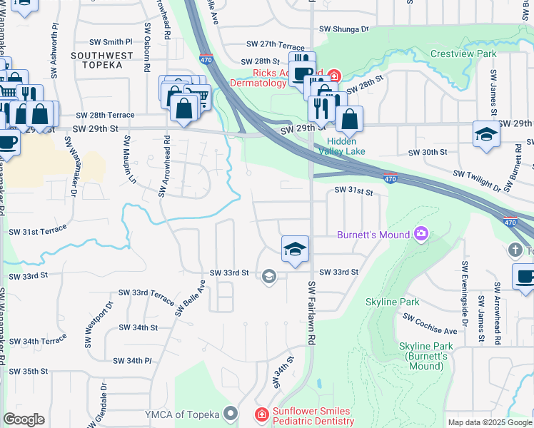 map of restaurants, bars, coffee shops, grocery stores, and more near 5318 SW 31st Terrace in Topeka