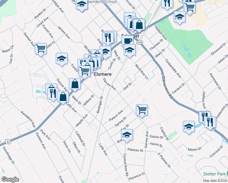 map of restaurants, bars, coffee shops, grocery stores, and more near 250 Garvey Ave in Elsmere