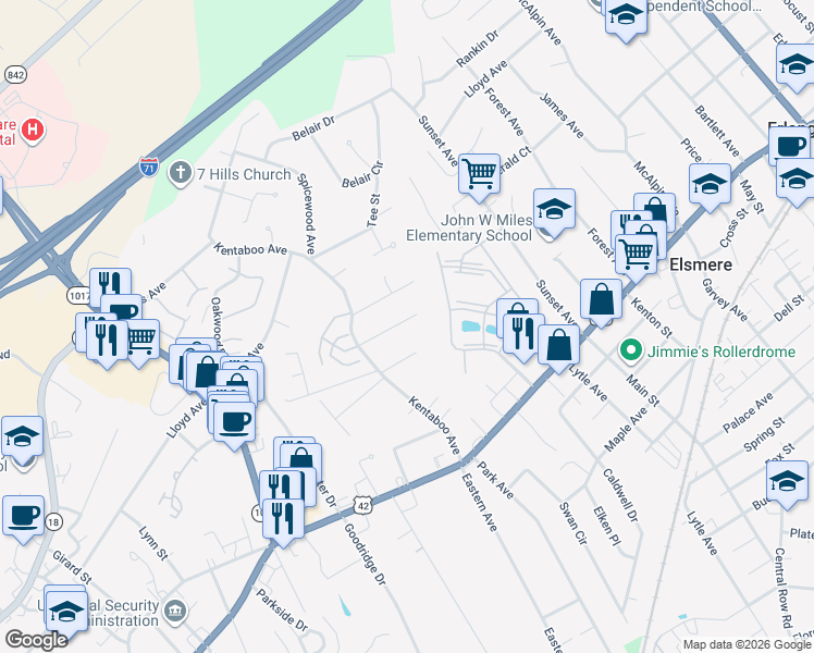 map of restaurants, bars, coffee shops, grocery stores, and more near 16 Ridgeview Avenue in Florence