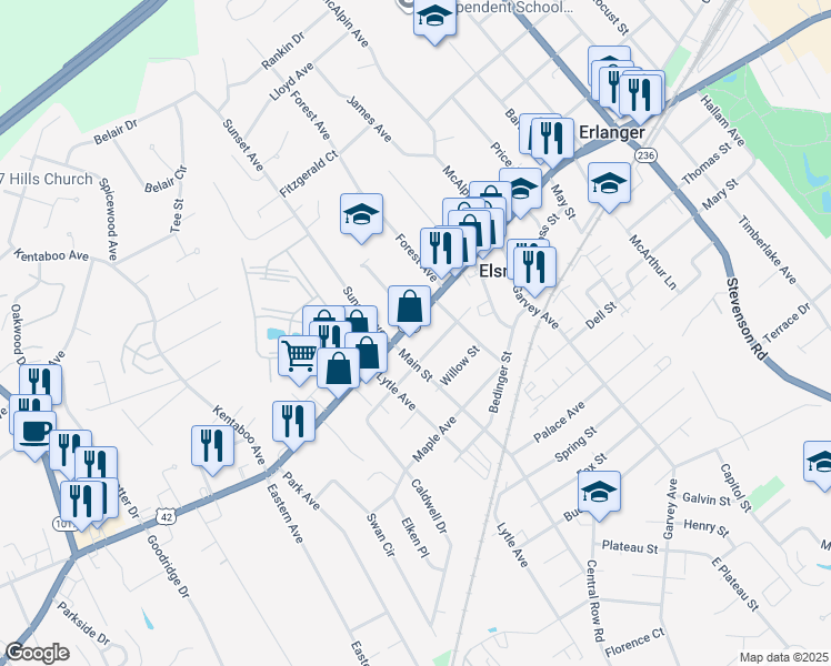 map of restaurants, bars, coffee shops, grocery stores, and more near in Elsmere