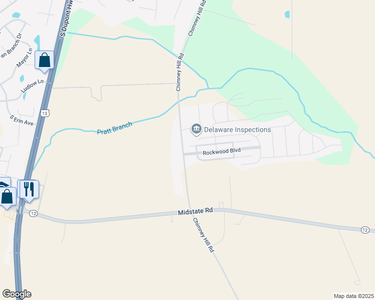 map of restaurants, bars, coffee shops, grocery stores, and more near 23 Rockwood Boulevard in Felton