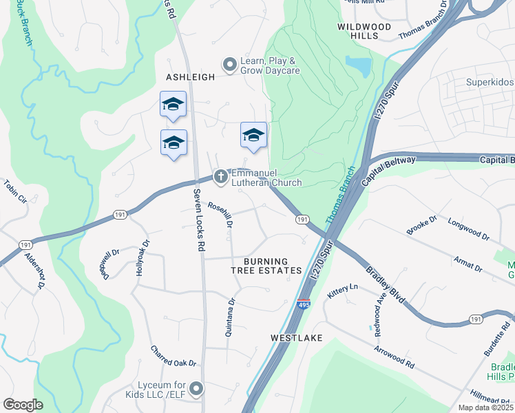 map of restaurants, bars, coffee shops, grocery stores, and more near 9505 Seddon Court in Bethesda