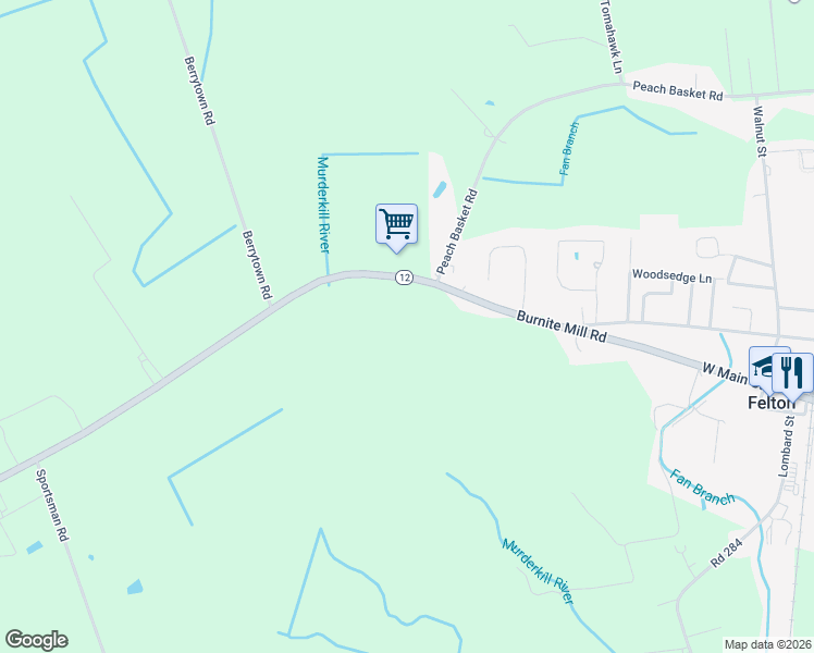map of restaurants, bars, coffee shops, grocery stores, and more near 8870 Burnite Mill Road in Felton