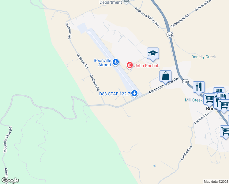 map of restaurants, bars, coffee shops, grocery stores, and more near 18560 Mountain View Road in Boonville