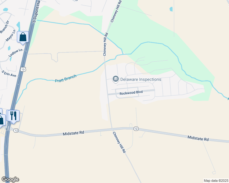 map of restaurants, bars, coffee shops, grocery stores, and more near 55 Rockwood Boulevard in Felton