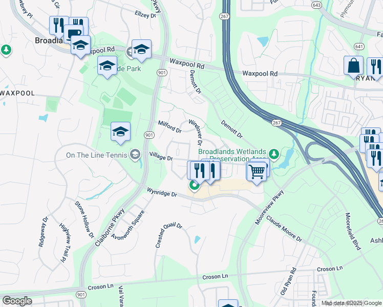 map of restaurants, bars, coffee shops, grocery stores, and more near 21896 Schenley Terrace in Broadlands