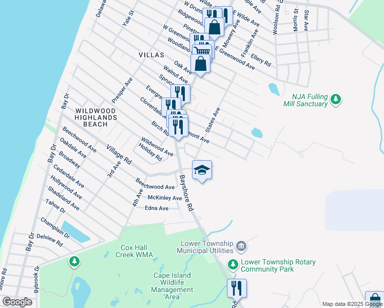 map of restaurants, bars, coffee shops, grocery stores, and more near 39 Nevada Avenue in Villas
