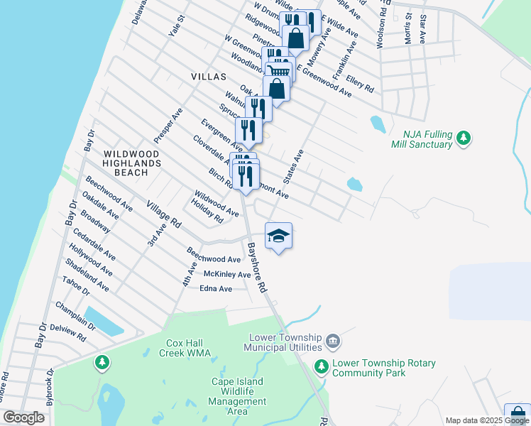 map of restaurants, bars, coffee shops, grocery stores, and more near 39 Nevada Avenue in Villas