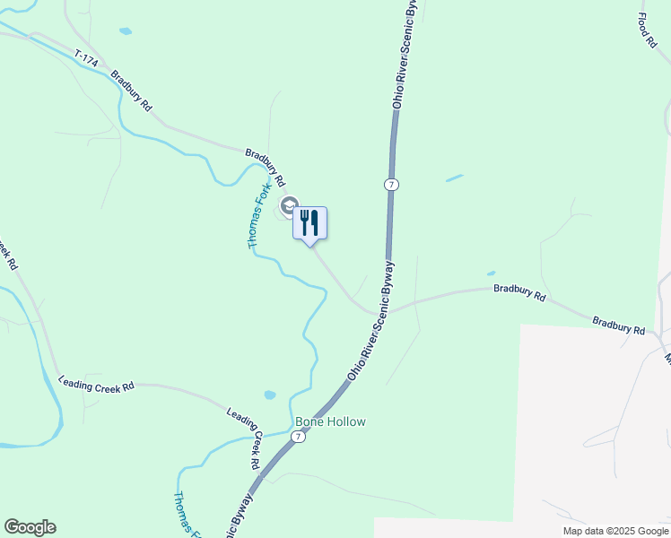 map of restaurants, bars, coffee shops, grocery stores, and more near 38939-39219 Bradbury Road in Middleport