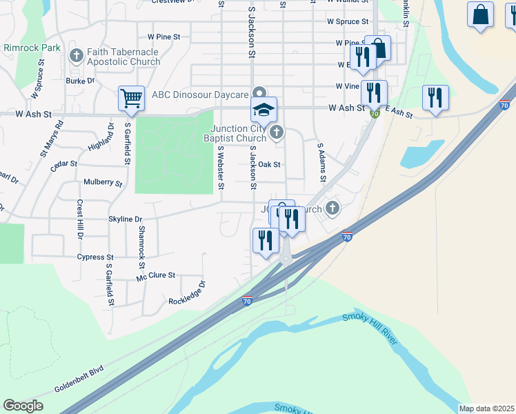 map of restaurants, bars, coffee shops, grocery stores, and more near 430 Jackson Circle in Junction City