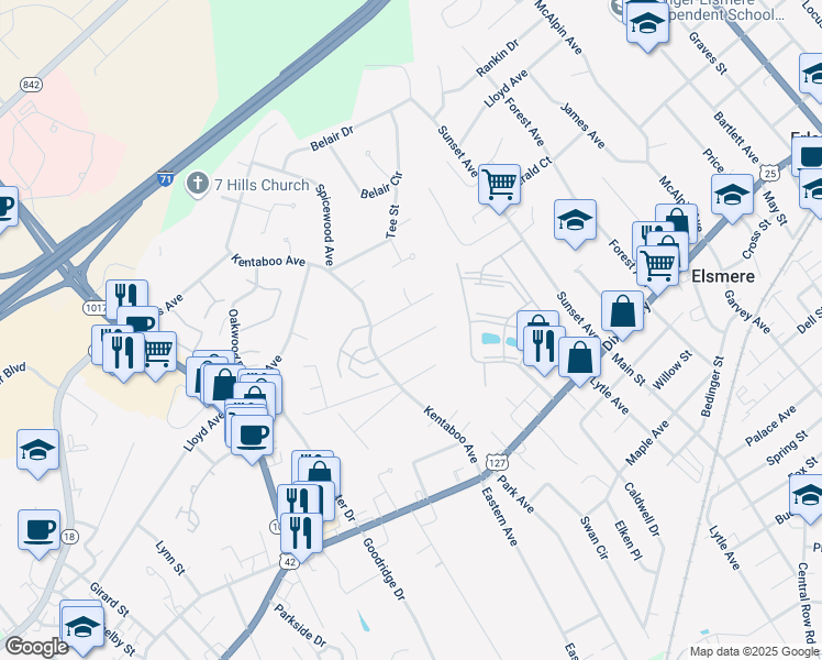 map of restaurants, bars, coffee shops, grocery stores, and more near 16 Ridgeview Avenue in Florence