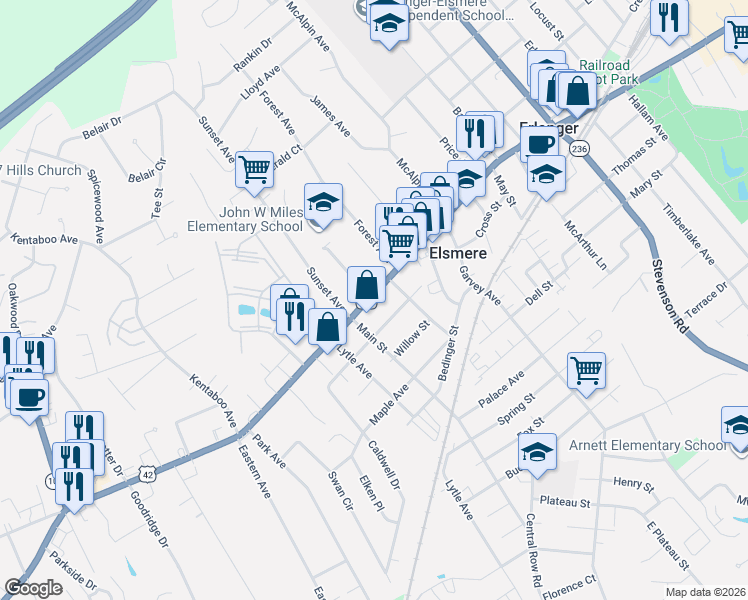 map of restaurants, bars, coffee shops, grocery stores, and more near in Elsmere