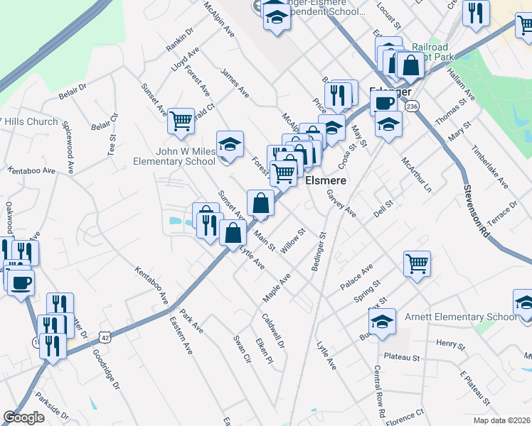 map of restaurants, bars, coffee shops, grocery stores, and more near in Elsmere