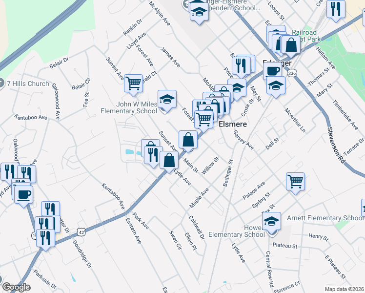 map of restaurants, bars, coffee shops, grocery stores, and more near in Elsmere