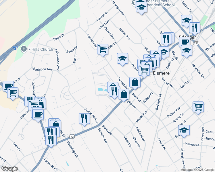 map of restaurants, bars, coffee shops, grocery stores, and more near 110G5 Buckhorn Court in Erlanger