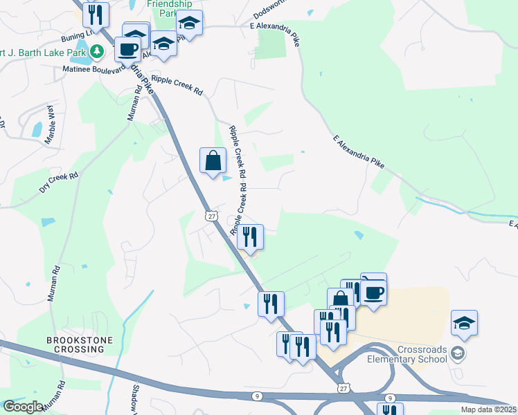 map of restaurants, bars, coffee shops, grocery stores, and more near in Highland Heights